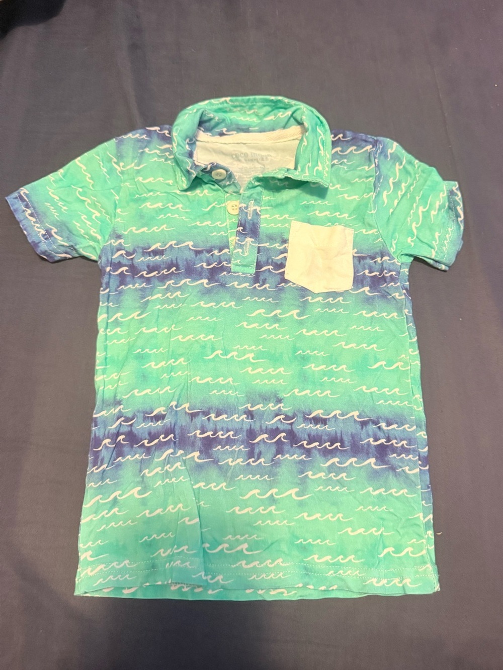 Coco Moon Short Sleeve Polo Shirt in Teal & Blue with Chest Pocket